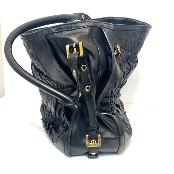 Burberry Black Lambskin Leather Pleated Hobo Bag Gold Hardware Detachable Strap - Picture 13 of 16